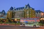 One of the main landmarks in Victoria on Vancouver Island, British Columbia is the famous Empress Hotel at the harbor.