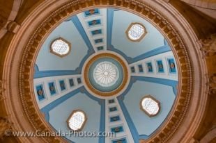 The interior of the dome of the Legislative Building in the City of Winnipeg in Manitoba, Canada is a small part of the stunning architecture of the antechamber.