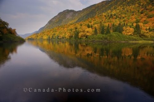 Photo: Autumn Hillside Reflections Jacques Cartier River Quebec