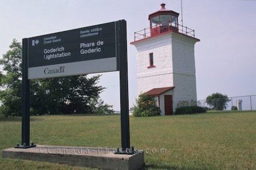 Photo: Goderich Lightstation with sign Ontario Canada North America
