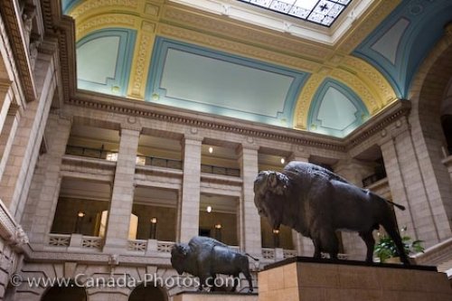 Photo: Legislative Building Bison Statues Winnipeg City Manitoba