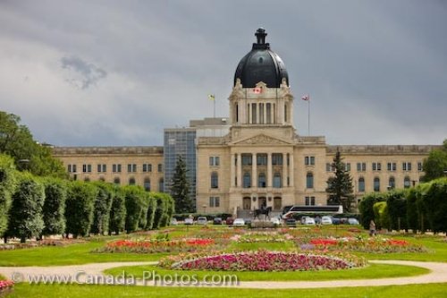 Photo: Legislative Building Blossoming Flower Gardens Regina City Saskatchewan