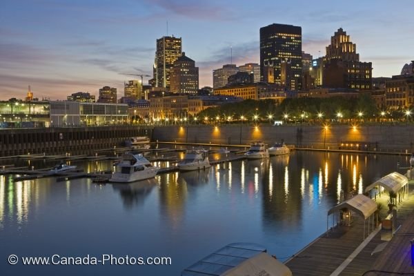 Photo: Downtown Montreal Dusk Lighting Jacques Cartier Basin Quebec
