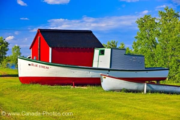 Photo: Hecla Village Red Shed With Boats Lake Winnipeg Manitoba
